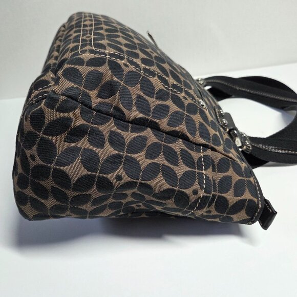 Fossil Purse Brown Black Signature Canvas Tote Shoulder Bag Boho Preppy Travel - Picture 7 of 13